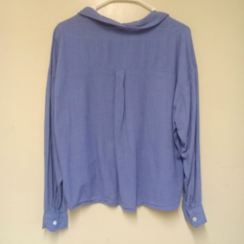 L.O.V Women's Blue Long Sleeve Tie Knot Linen Blend Button Blouse Size M - Picture 2 of 10